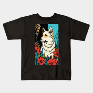 Jindo Dog Vibrant Tropical Flower Tall Retro Vintage Digital Pop Art Portrait 3 Kids T-Shirt